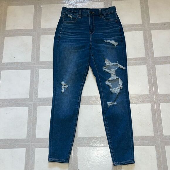 AMERICAN EAGLE DISTRESSED/RIPPED DREAM JEAN CURVY HI-RISE JEGGING SIZE 4 SHORT - Picture 3 of 10